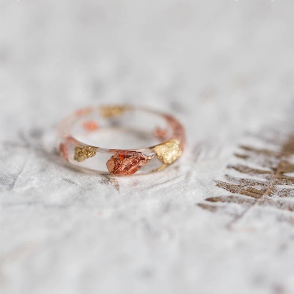 Resin Stacking Ring yellow rose gold flakes